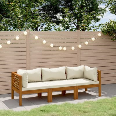 vidaXL - Tuinbank - 3-zits - met - crèmekleurig - kussen - massief - acaciahout