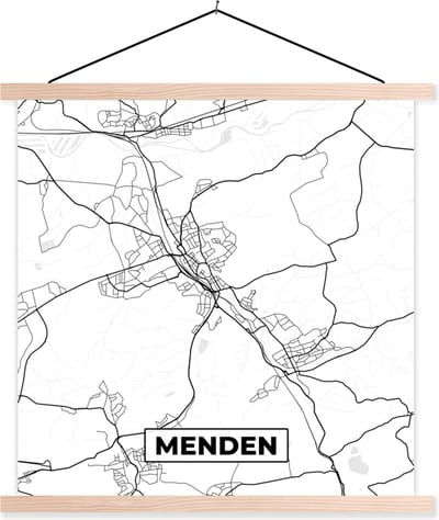 Posterhanger incl. Poster 40x40 cm - Schoolplaat - Menden - Stadskaart - Plattegrond - Kaart - Textielposter - Blanke latten - Stadskaart