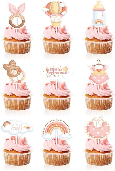 Cake decoratie voor babyshower - 18 stuks - roze accessoires - feestelijke versiering voor meisjes - ShopVlot