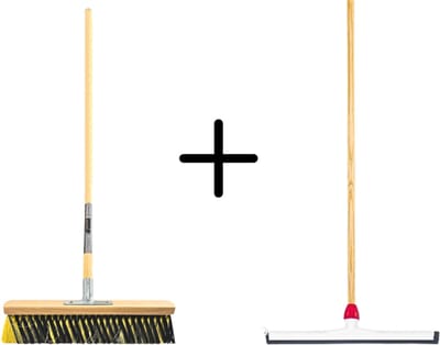Synx Tools Binnenbezem 40cm La Crema + Vloertrekker Kunststof 45cm met Steel 120cm – Zaalveger – Vloerreiniger – Natuurrubber – Zachte bezem met steel 150cm