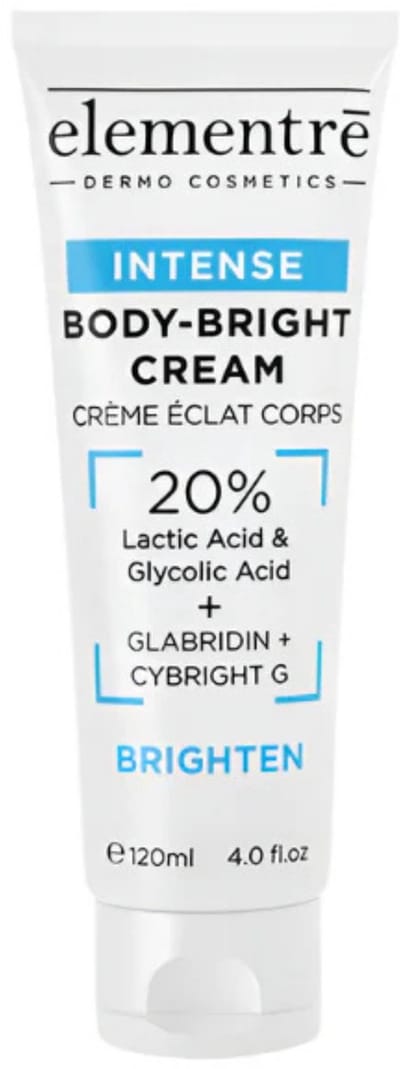 elementrē Intense Body-Bright Cream – Bodycrème met 20% Lactic & Glycolic Acid – Tegen pigmentvlekken & ruwe huid – 120 ml