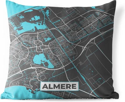 Buitenkussen Weerbestendig - Stadskaart - Almere - Grijs - Blauw - 50x50 cm - Plattegrond