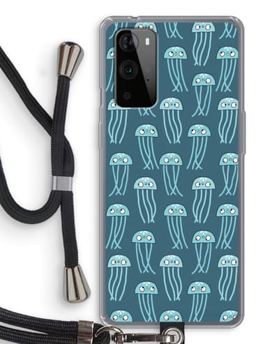Case Company® - Hoesje met koord geschikt voor OnePlus 9 Pro hoesje met Koord - Kwallie - Telefoonhoesje met Zwart Koord - Bescherming aan alle Kanten en Over de Schermrand