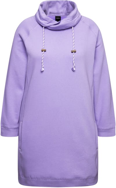 Ulla Popken - Dames - Sweatjurk opstaande kraag lange mouw zakken - Blauwe lila - Maat 46+