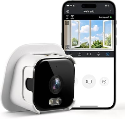 SnelShoppen - 2K AI Raamcamera met Anti-Glare, PIR Bewegingsdetectie, Draadloze Binnen/Buiten Beveiligingscamera, Nachtzicht in Kleur, Eenvoudige Mont