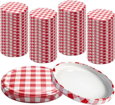 Set van 60 Vervangende Deksels 82 mm Rood/Wit Geruit Draaidop Metaal Luchtdicht voor Flessen en Inmaakpotten