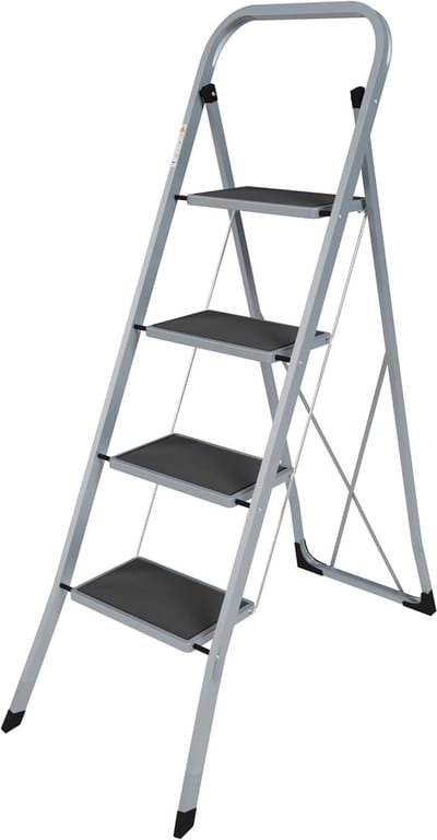 Vouwladder - Huishoudtrap - Klusklare Hulp - Antislip Treden - 4 Treden - Grijs