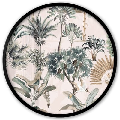 Poster in lijst Rond - Fotolijst 40x40 cm - Posters - Bladeren - Monstera - Jungle - Tropical - Ronde posterlijst zwart - Decoratie - Wanddecoratie woonkamer - Muurdecoratie slaapkamer
