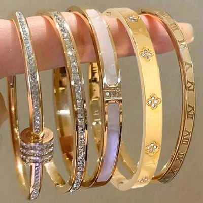 5/1 stuks Sprankelende Zirkonia Ingelegde Roestvrij Staal Armband Set voor Vrouwen Stapelbare Armbanden Mode Niet Verkleurende Sieraden Cadeau brown