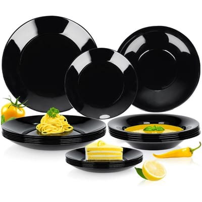 Serviesset Glas Zwart 18 delig - Servies Set - Bordenset - Borden