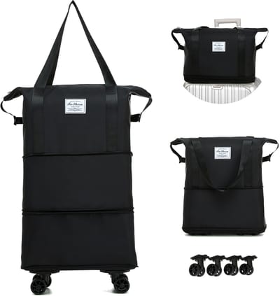 Gloovon® - Opvouwbare Wieltas - Reistas - Weekendtas - 55 Liter op wielen - Vliegtuig Handbagage - Dames en Heren - Handbagage Reistas - Zwart