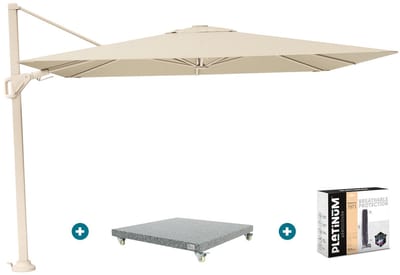Platinum Nexus T2 zweefparasol 3x3 m. - Champagne sandstone - met Madrid voet en hoes