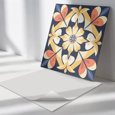 Wallfluent Vinyl Tegels - Bloemenmandalapatroon Vinyl Tegels Zelfklevend - 30 cm x 30 cm - Romig PVC Tegels - 9 stuks - Vierkant PVC Tegels - Patroon Plaktegels - Zelfklevende Vinyltegels - Plaktegels Keuken en Badkamer