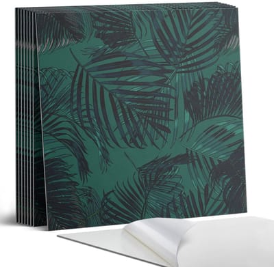 Coloray Plaktegels - Palmbladeren op de achtergrond Portugese Tegels - 30 cm x 30 cm - Zwart Plaktegels - 9 stuks - Vierkant PVC Tegels - Plaktegels Keuken - Zelfklevende Vloertegels - Vinyl Tegels Zelfklevend - Zelfklevende Tegels