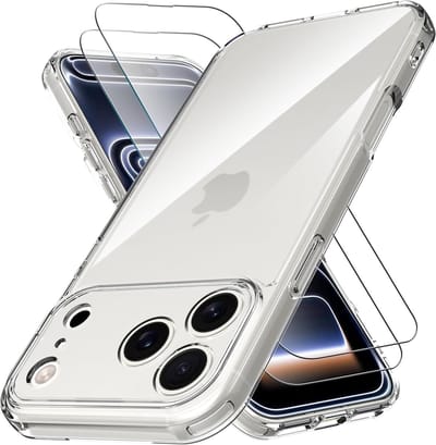 Hoesje + Glas Geschikt voor iPhone 17 Pro - Transparant - Casemania Siliconen Back Cover + 2x Tempered Glazen Screenprotector - Shockproof Telefoonhoesje