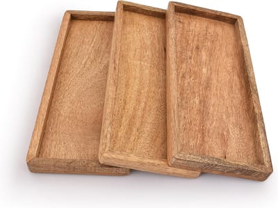 JGS ® Elegante Mangohouten Serveerschalen Set van 3 met Verhoogde Rand voor Diverse Gerechten