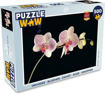 Puzzel Orchidee - Bloemen - Zwart - Roze - Knoppen - Legpuzzel - Puzzel 500 stukjes