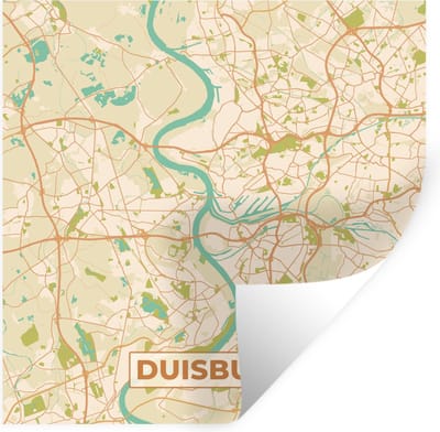 Muurstickers - Sticker Folie - Kaart - Duisburg - Vintage - Plattegrond - Stadskaart - 100x100 cm - Plakfolie - Muurstickers Kinderkamer - Zelfklevend Behang XXL - Zelfklevend behangpapier - Stickerfolie