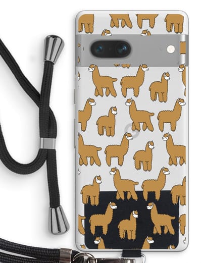 Case Company® - Hoesje met koord geschikt voor Google Pixel 7 hoesje met Koord - Alpacas - Telefoonhoesje met Zwart Koord - Bescherming aan alle Kanten en Over de Schermrand