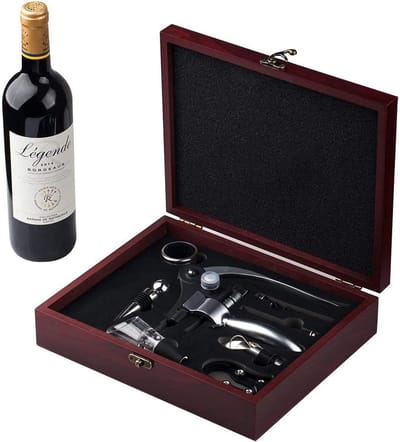 Handmatige Wijnopener Set met Beluchter en Houten Koffer - Deluxe Wijnaccessoires