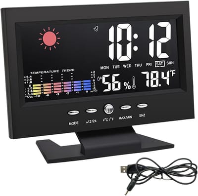 Weerstation Indoor Outdoor - Digitale Klok - Weersvoorspelling Thuis - Draadloze Sensor - 10 x 10 x 10 cm - Zwart