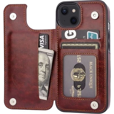 ShieldCase telefoonhoesje geschikt voor Apple iPhone 13 wallet case - bruin - Bookcase hoesje portemonnee - Walletcase flipcase shockproof hoesje pasjeshouder