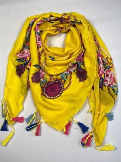 Modieuze vierkante sjaal met franje / 130 x 130 cm / 50% katoen met 50% viscose