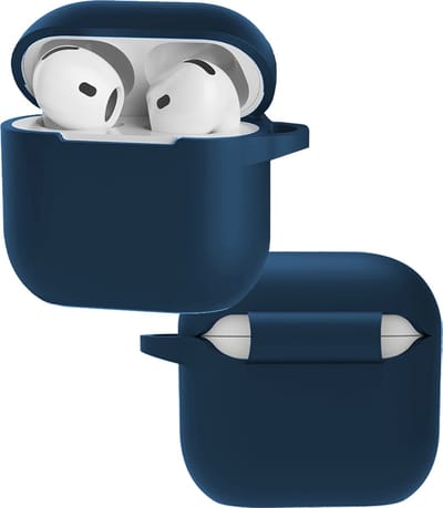 Hoes - Geschikt voor Apple AirPods 4 - Siliconen Hoesje met Clip - Silicone Case Cover - Navy