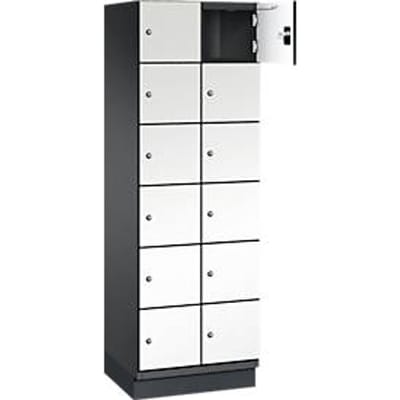 C+P Cambio lockerkast, 2 vakken, 12 vakken, met plint, B 600 x D 525 x H 1980 mm, zwart-grijs/wit