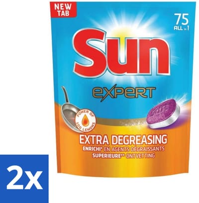 Sun Expert - All-in-1 - Vaatwastabletten - Extra Ontvettend - 75 Tabletten - Voordeelverpakking - 2 stuks
