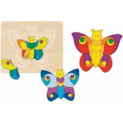Goki Wooden 3-layer Puzzle Butterfly Hout
