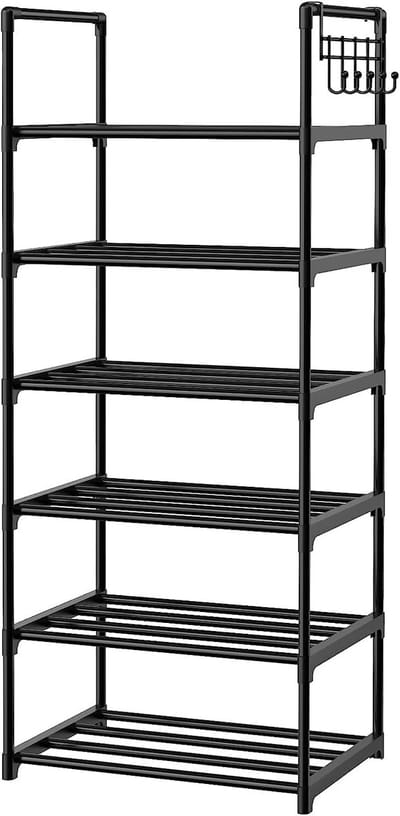 Unyqoos ® Slim en Hoog Schoenenrek met 6 Verstelbare Metalen Planken voor Diverse Ruimtes