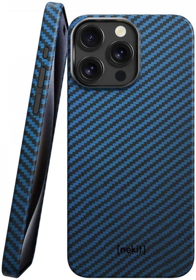 NEKIT Fiber Hoesje Geschikt voor Apple iPhone 14 Pro - Compatibel met MagSafe - High-tech Kevlar Aramidevezels 1500D - Back Cover Ultra Dun - Blauw