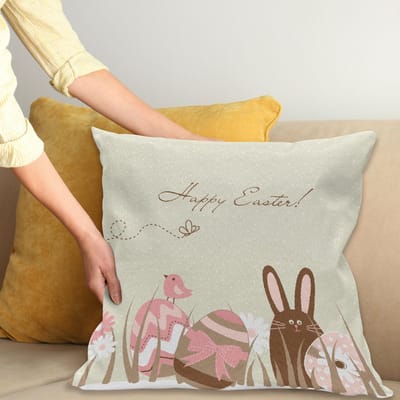 ABAKUHAUS Pasen Kussenhoes – 50x50 cm – Bleek Saliegroen/Roze, beidseitig bedrukt, waschbaar