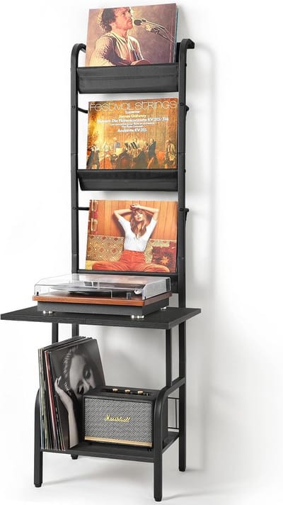 Dailygoods- Platenkast met Opbergrekken voor 200 LP’s - Platenspeler Meubel - Vinyl Display Rek - Opslagmeubel - 3-laags Ontwerp - Hoogwaardige Opslag - Vinylrek