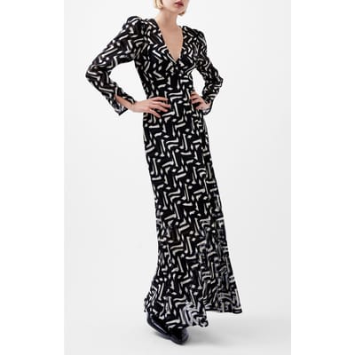 French Connection Diandra Satin Burnout Dress Black/cream Size: 10 | Maxi Dresses Outlet | Dames | Zwart