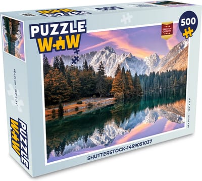 Puzzel Bergen - Bos - Water - Lucht - Roze - Paars - Legpuzzel - Puzzel 500 stukjes
