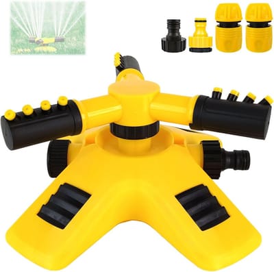 Dailygoods- Tuinsproeier 360 Graden Draaibaar - Verstelbare 3 Armen - 12 Sproeiers - 1/2" en 3/4" Slangaansluiting - Tot 176 m² Besproeiing - Sprinkler