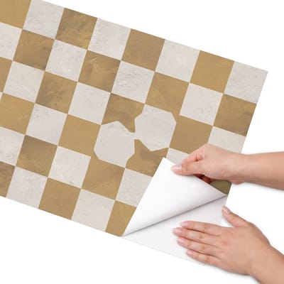 Coloray Meubel Wrap Folie - Beige Meubelfolie - 50x100 cm - Meubelfolie Zelfklevend Mosterdkleurig dambord - Wrapfolie Keuken - Geometrische Meubelfolie - Decoratiefolie - Tafeldecoratie - Achtergronden en patronen