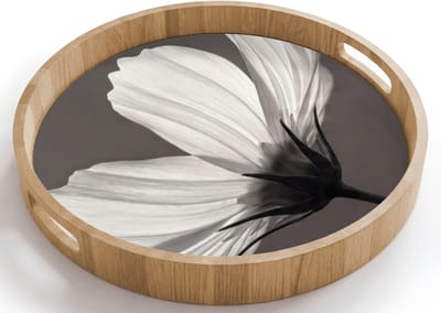Dienblad rond 40x40 cm - Schootdienblad hout - Bloem - Minimalistisch - Zwart - Wit - Borrelplank rechthoek - Plateau houten dienbladen