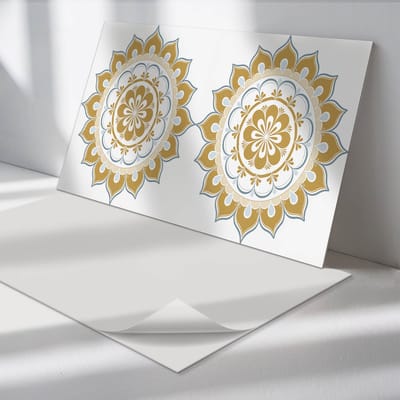 Wallfluent Vinyl Wandpaneel - Bloemenmandalapatroon Wandpaneel PVC - 120 cm x 60 cm - Beige Vinyl Wandpaneel - Set van 1 - Rechthoekig Wandbekleding Vinyl - Patroon Wandpaneel - Zelfklevend Wandpaneel - Wandpaneel Keuken en Badkamer