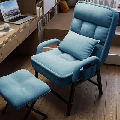 Fauteuil met voetenbank - Leesstoel loungestoel - Comfortabel ontspannen - Verstelbare rugleuning - 50 x 56 x 95 cm - Blauw