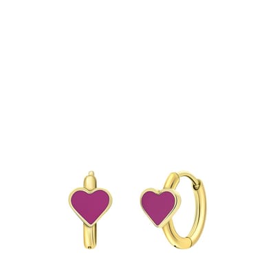 Lucardi - Kinder Stalen goldplated oorringen met hart emaille fuchsia - Oorbellen - Staal - Goudkleurig