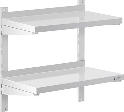 Wandrek van roestvrij staal - 2 planken - 60 x 30 cm - Royal Catering