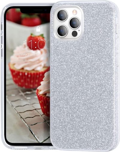 Geschikt voor Apple iPhone 12 Pro Backcover - Zilver - Glitter Bling Bling - TPU case
