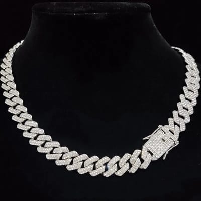Iced Out Chain - Bust Down Ketting met Diamantjes (Zirkonia) - 50cm - Zilver kleurig - Kettingen Mannen - Papa Cadeau Voor Mannen - Vaderdag