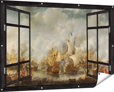 Gards Tuinposter Doorkijk Slag bij Terheide - Jan Abrahamsz. Beerstraten - 150x100 cm - Tuindoek - Tuindecoratie - Wanddecoratie buiten - Tuinschilderij