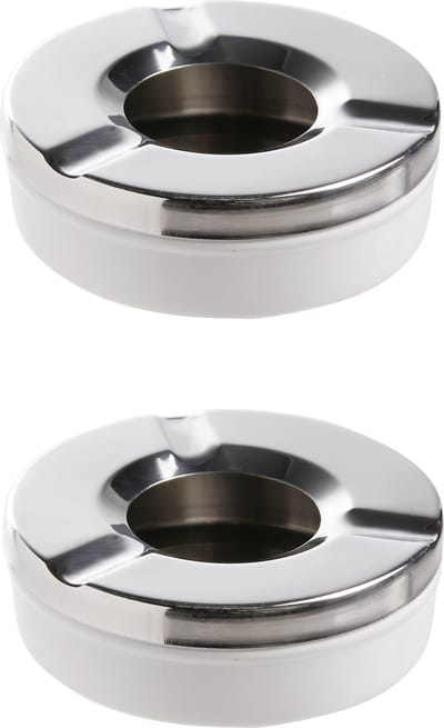 Cosy & Trendy Terrasasbak - 2x stuks - zilverkleurig RVS - 9,5 x 3,2 cm - rond - asbak - voor binnen en buiten