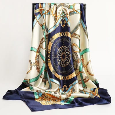 Zakdoeken HaarZijde Sjaal 90*90Cm Print Satijn Groot Vierkant Zijde Sjaals Sjaals Voor Vrouwen Luxe Designer Hijab Hoofdband beige