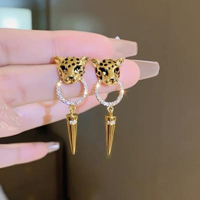 Boucles d'Oreilles Pendantes Cônes Léopard Émaillés Dorés Personnalisées Hip Hop Tendance Punk Bijoux Animaux Accessoires de Fête de Vacances pour Femmes gray